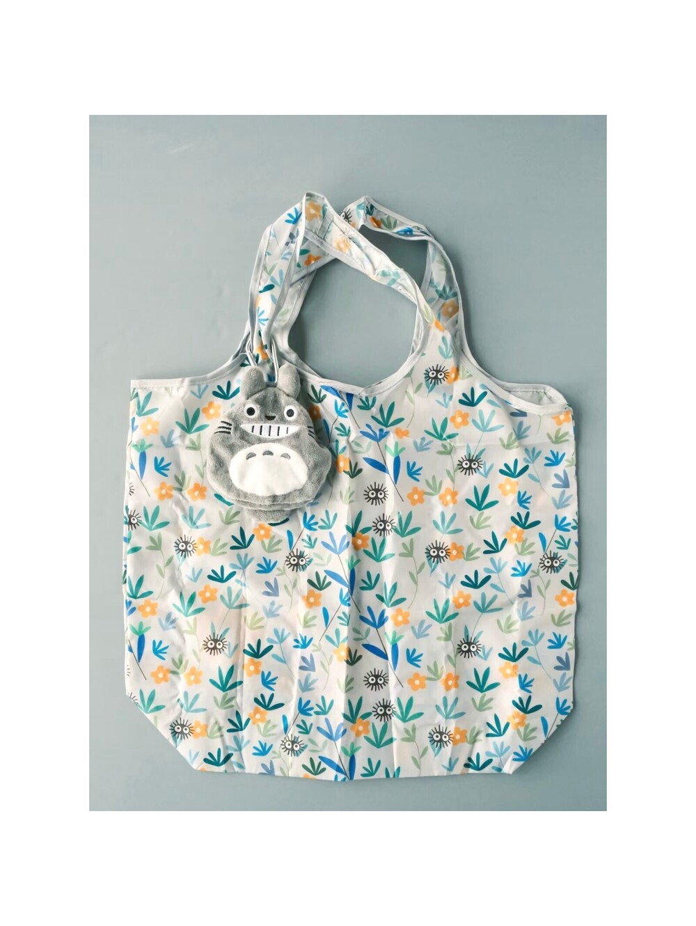 My Neighbor Totoro Floral Reusable Shopping Tote Bag Plush Pouch NWT